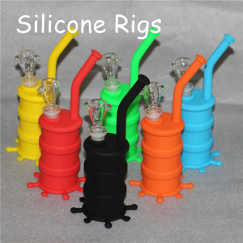 Atacado Silicone Drum Rigs Silicone Bongs com Acessório de Vidro Inquebrável Hookah Tubos de água de silicone para fumar livre DHL