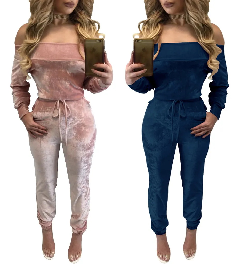 Rompers Großhandel heiße Mode Frauen Jumpsuit Solid Samt Bodycon Jumpsuit in voller Länge Rompers Women Bodysuit 5297