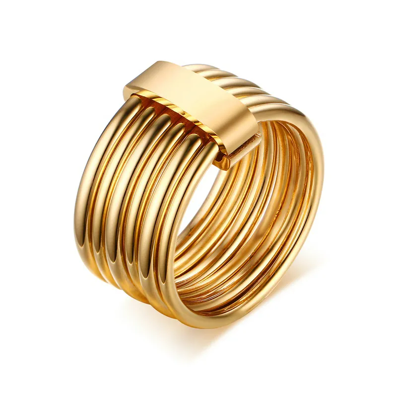 Womens 18K Gold Plated Stainless Steel Caged Ring with 6 Interlocked ...