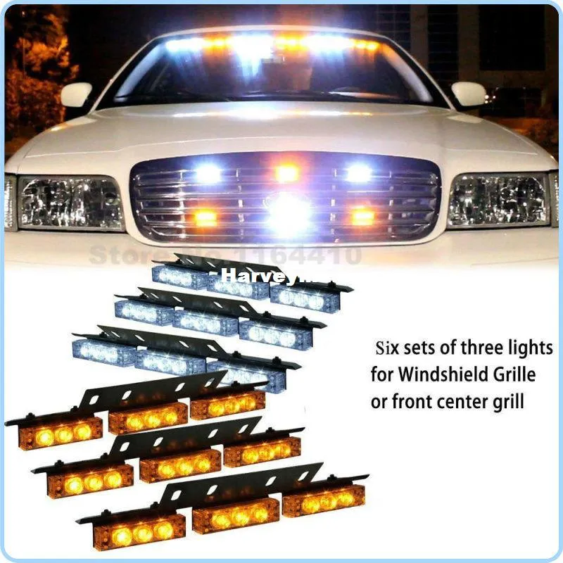 Sürük Altı 54 LED Acil Araç Strobe Işıklar / Lightbars Güverte Dash Grille -Amber Beyaz 3 Yanıp Sönen Modları Uyarı Net ışık