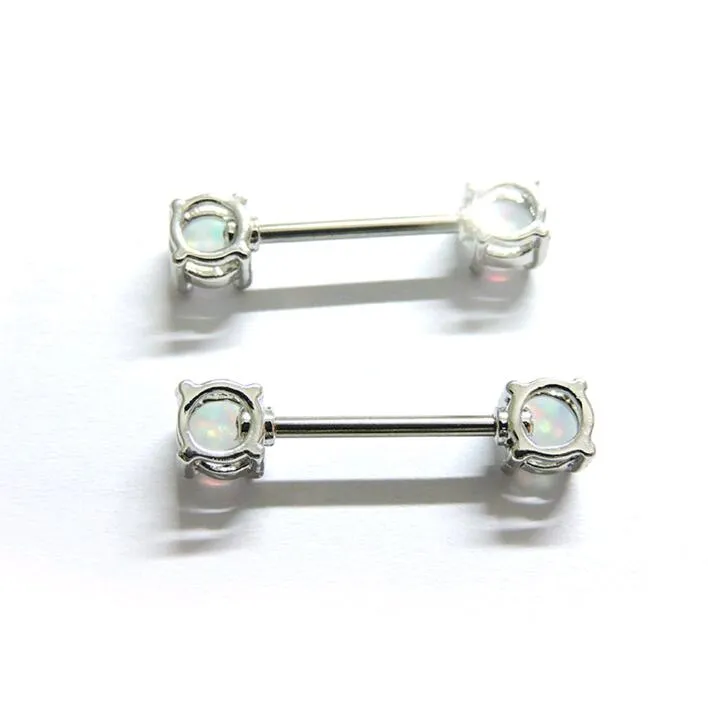 Fashion Natural Opals Barbells Women Body Jewelry Piercing Nipple Rings Medical Stainless Steel for Sale 