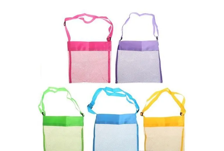 Sac de coquillage de plage en maille pour enfants, 5 couleurs, blanc, vente en gros, sac de coquillage, jouets de plage pour enfants, sac de réception, bacs à sable en maille, vente en gros