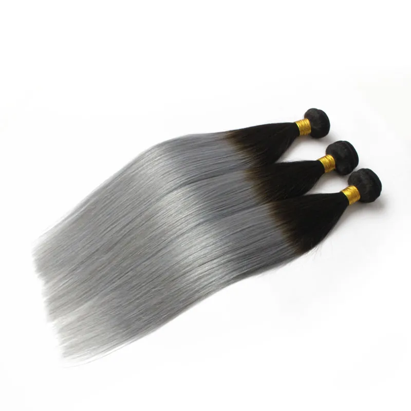 brazilian ombre hair weft two tone color 1b 613 1b gray blonde peruvian straight human hair weaves sfot hair bundles