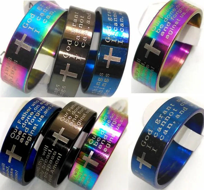 Bulkparti 100pcs Mix Lords Bön Ringar och Serenity Bön Bön Ringar Jesus Cross Band Wedding Rings Wholesale Xmas Fashion Smycken