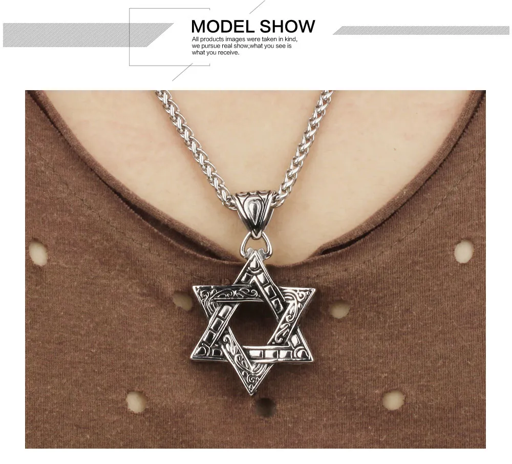 Hotsale bijoux cadeau de charme hommes motard 316L acier inoxydable juif étoile de David pendentif à breloques avec chaîne collier gratuit