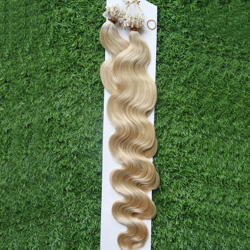 613 Bleach Blonde Micro Loop Menselijk Hair Extensions 100g / PC Body Wave Niet-Remy Menselijk Haar Micro Loop Menselijke Hair Extensions