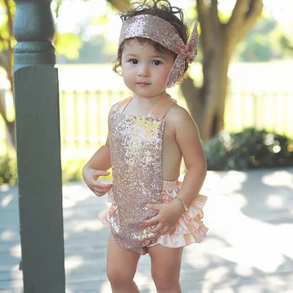 Hot Sale Baby Romper Baby Girls Rompers Summer Style Guld Sequins Nyfödd Baby Girl Sequin Ruffle Romper Jumpsuit Bodysuit 5 Färger