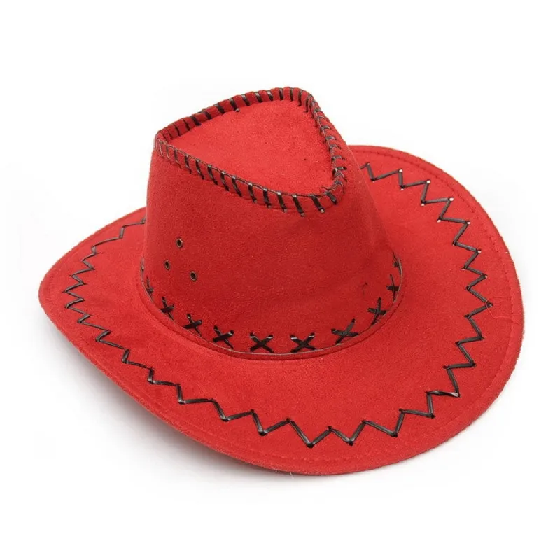 Vintage Homens Cowboy Ocidental Faux Suede Couro Chapéu de Couro Grande Brim Capacidade Cap 8 Cores 10 pçs / lote