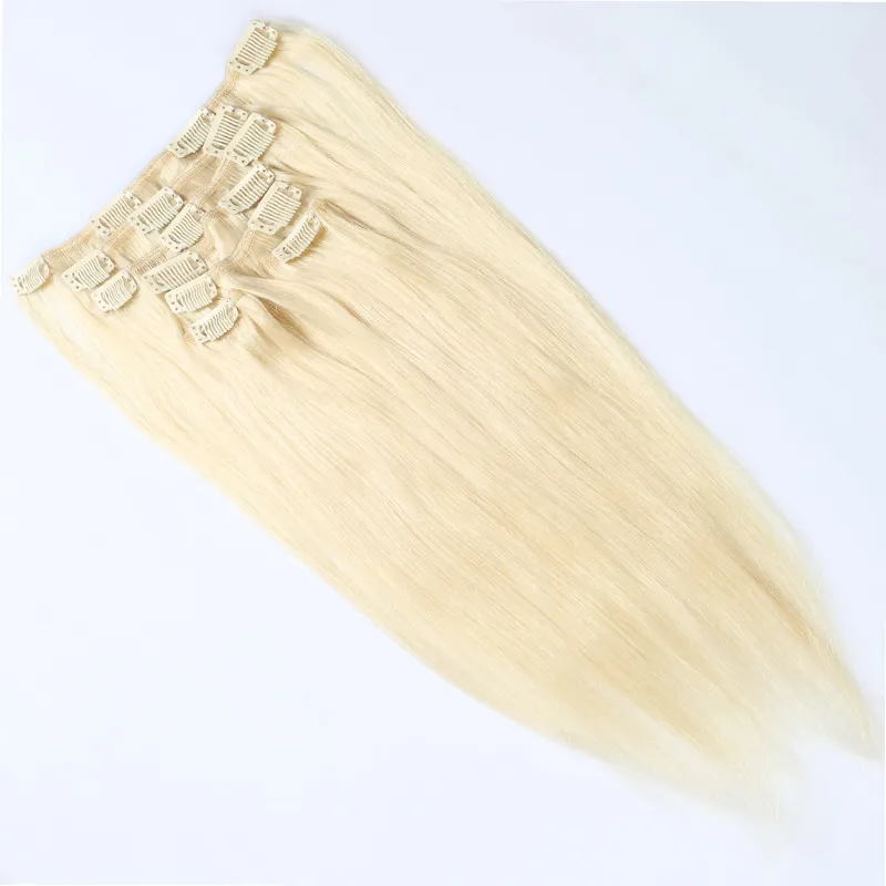 Brazilian Remy 14 Clip In Extensions 16 Clips 613 Blonde Straight