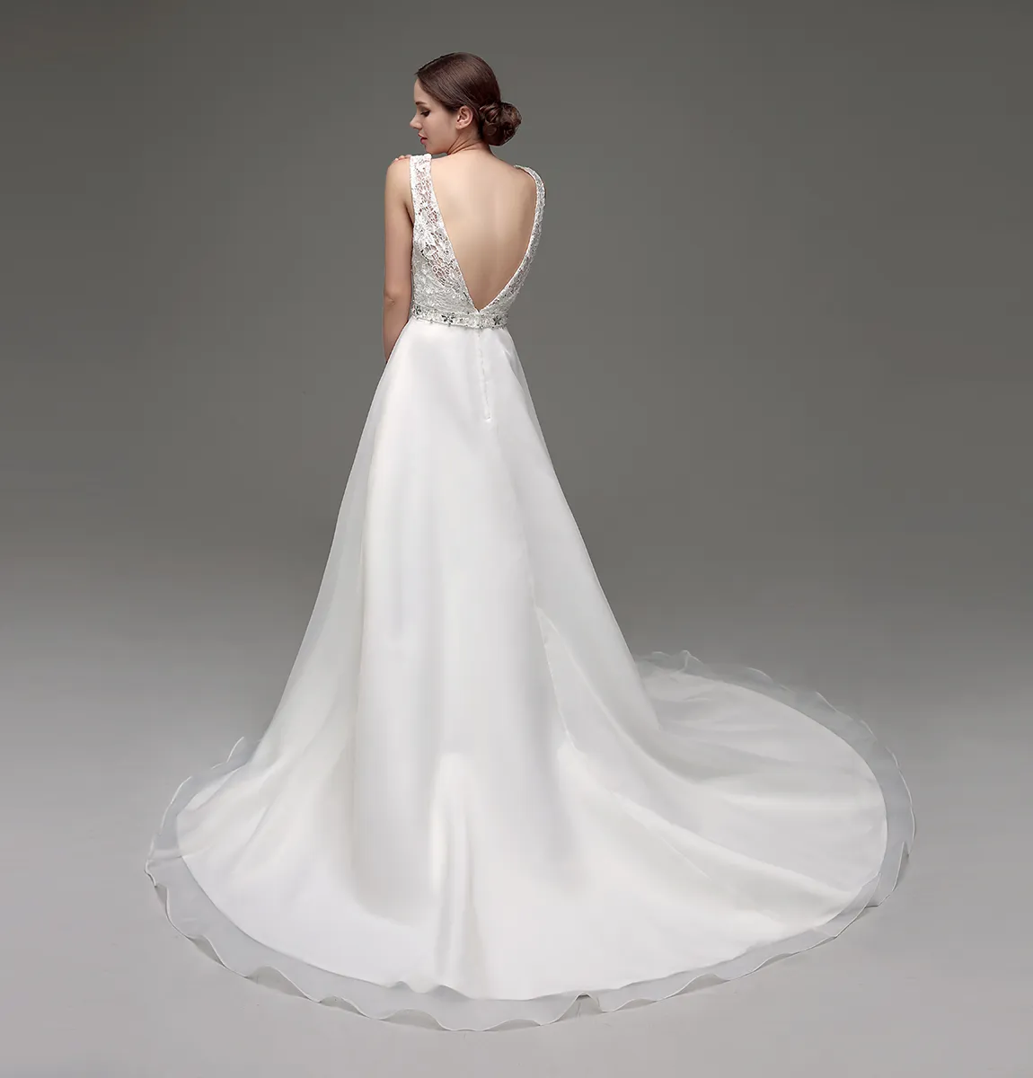 chinese dress ladies Deep V-Neck Tulle Wedding Dresses With Cape ZW506  TANYA BRIDAL