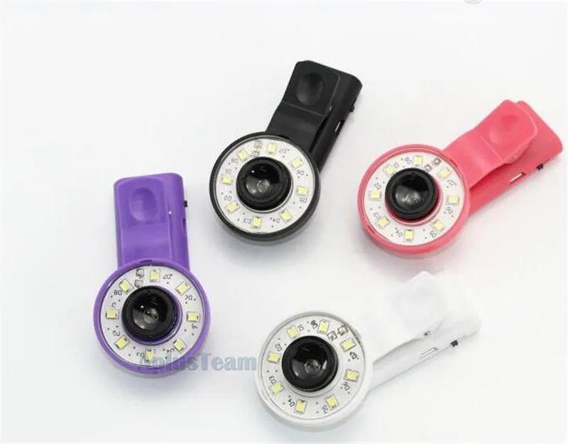 Mini Selfie Filtre LED Flash Fill Light Caméra Micro-lentille Améliorant Clip Projecteur Externe Grand Angle Fish Eyes Lentille pour iPhone Samsung HTC