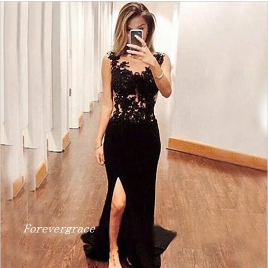 Long Black Mermaid Prom Dress with Lace Appliques and Side Slit, Chiffon Sweep Train Evening Gown, Plus Size, Sleeveless V-Neck from Dhgate Prom Dresses - price 86.89 Long Black Mermaid Prom Dress with Lace Appliques and Side Slit, Chiffon Sweep Train Evening Gown, Plus Size, Sleeveless V-Neck from Dhgate Prom Dresses - price 86.89