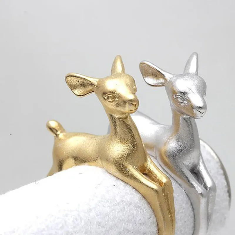Nette Bambi Rotwild-Ringe, justierbare Tier 3D Ringe Matt Gold Silber Farbe Frauen Kinder beste Weihnachtsgeschenke