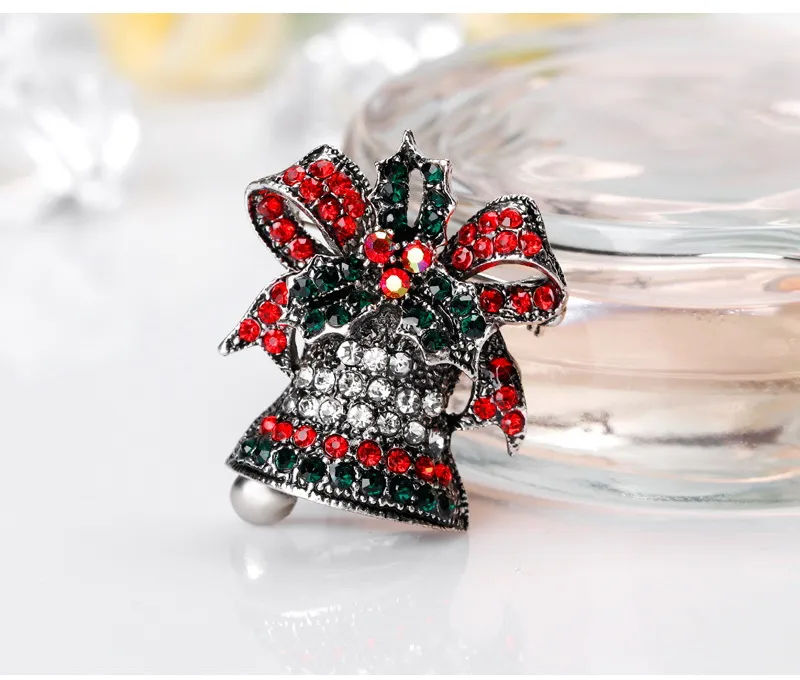 New Design Christmas Bells Brooch Vintage Alloy Crystal Rhinestone Brooch Christmas New Year Gifts Jewelry Brooches Pins DHL 