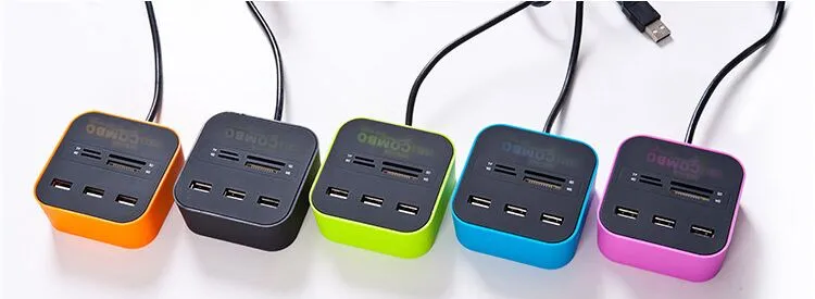 MultiColor All in 1 One Multi-card Card Reader con 3 porte USB 2.0 hub Combo MMC/M2/MS all'ingrosso dalla fabbrica