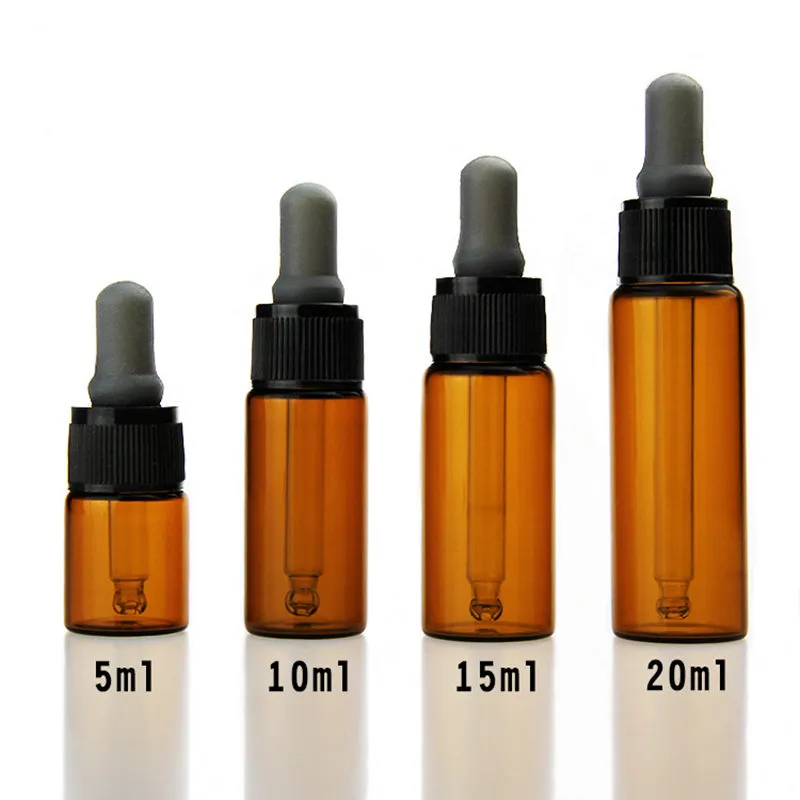 5 ml 10 ml 15 ml 20 ml Bursztynowe szklane słoiki butelki fiolki z pipetą do butelek olejku perfum kosmetycznych F20171281