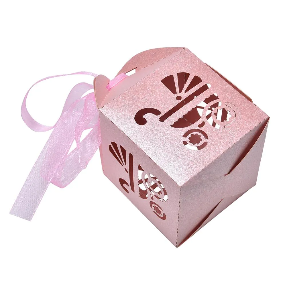 Laser Cut Baby Carriage Favorit Boxoniere Gift Candy Boxes Baby Shower Party Decoration