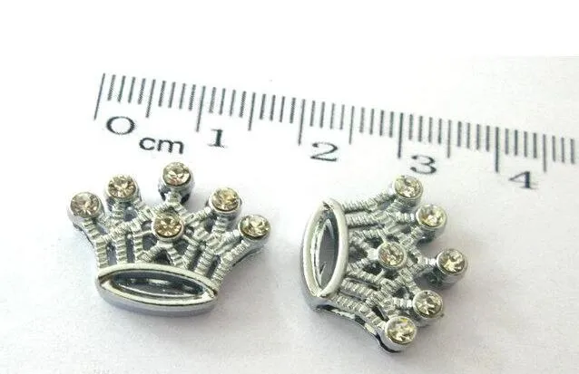 Whole 8mm lot Rhinestones Crown Slide Charm DIY Alloy Accessories fit for 8mm phone strips leather wristband 00044092954