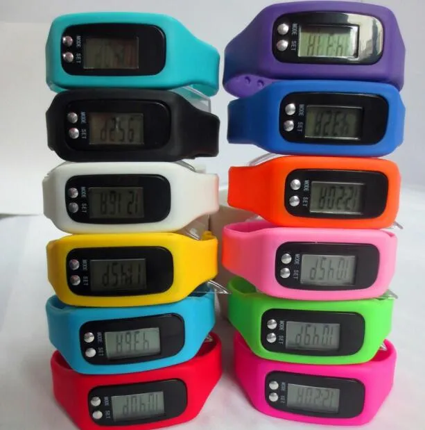 100 pcs/lot Mix 12 couleurs mode numérique LCD podomètre course étape Distance de marche compteur de calories montre Bracelet LED podomètre montres LT021