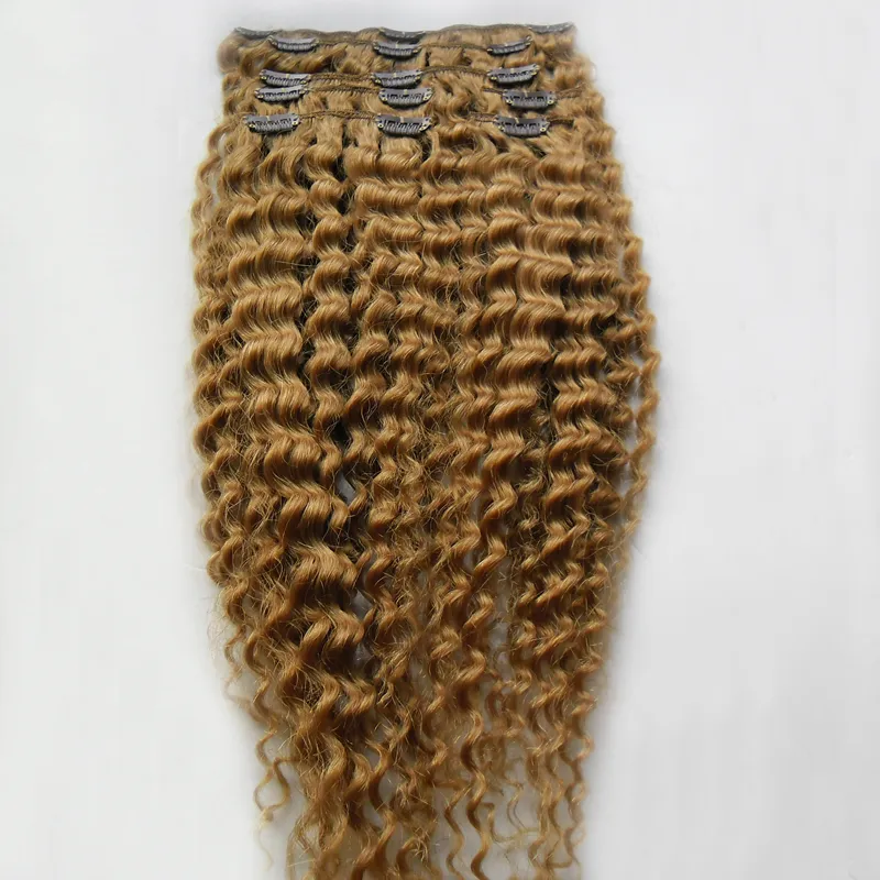 Brasiliansk Virgin Hair Honey Blonde Afro Kinky Clip In Extensions 100g 7st Clip In Human Hair Extensions