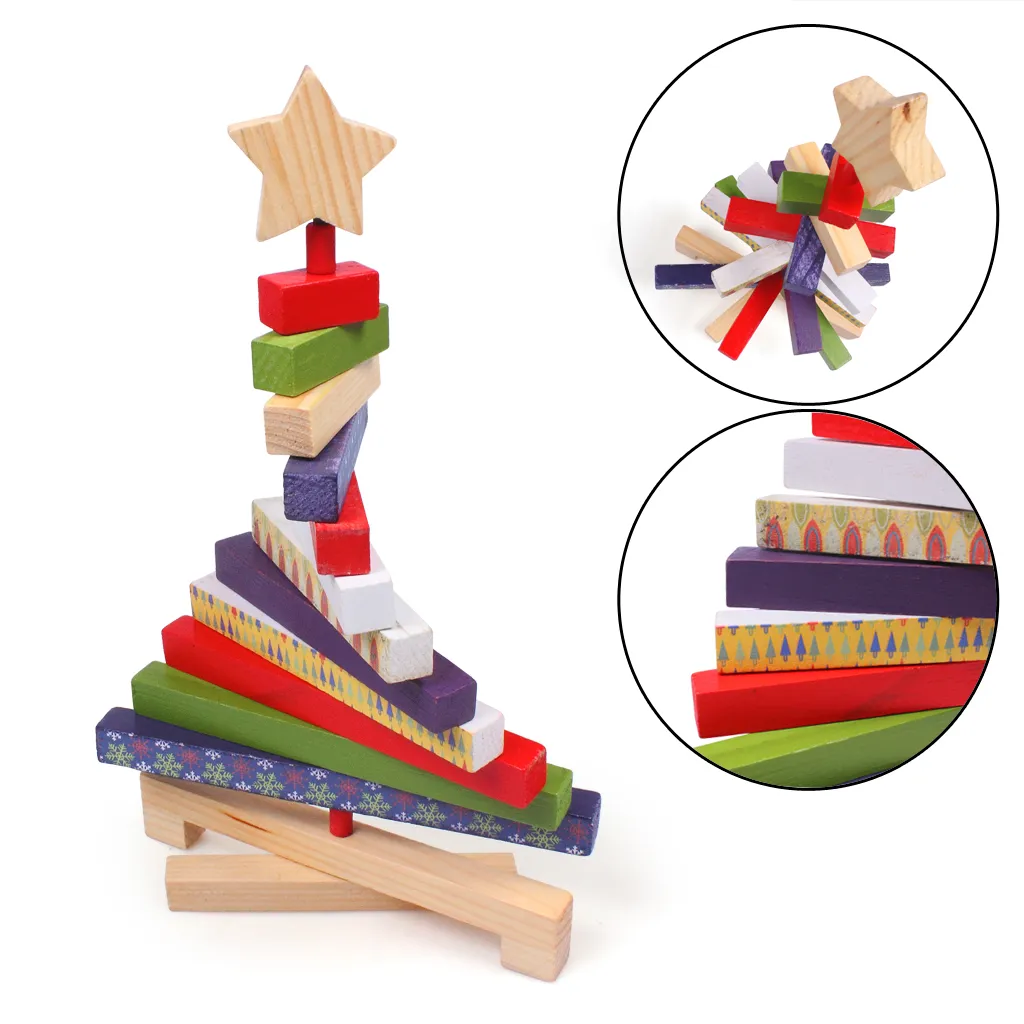 Blocs en bois rotatifs, arbre de noël, artisanat créatif, cadeau de décoration pour la maison, jouet 11.8 pouces, père noël pour enfants