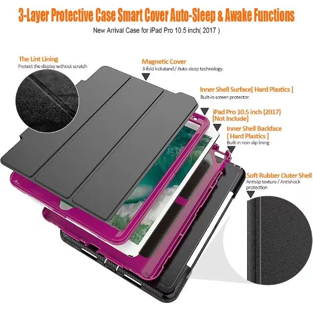 Heavy Duty Armor Impact Rugged Shockproof Hybrid Defender Case Auto Sleep Awake Cover voor iPad 2017 2018 pro 10.5 10.2 2019 2020 10 stks / partij