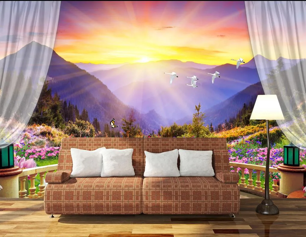 Bela varanda montanha 3D TV mural de parede 3d papel de parede 3d papéis de parede para cenário de tv