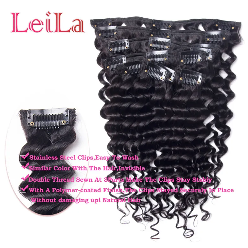 Brasiliansk jungfru hårklämma i hårförlängningar Deep Wave Curly 70120g Full Head One Set8920779