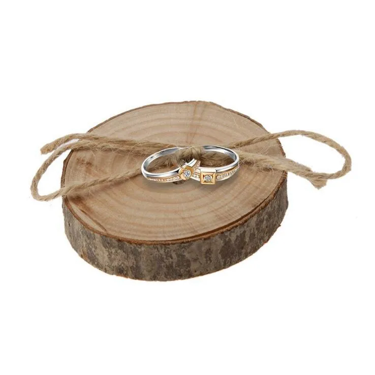 Anneau oreillers Anneau De Mariage Porteur Tranche Porte-Anneau En Bois Rustique Fournitures De Mariage avec Toile De Jute Creative Rétro Décoration De Mariage WT40