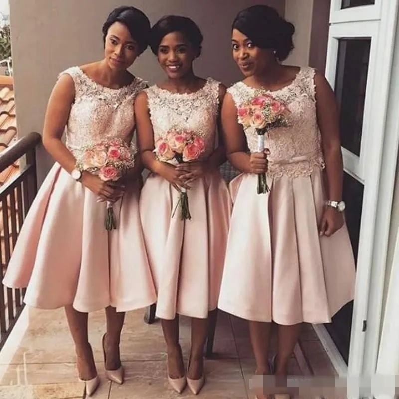 2021 African Beach Lace Pink Bridesmaid Dresses Short Affordable Tea Length Maid Of Honor Gowns For Junior Formal Wedding Guests And Guests From Magicdress2011 94.98 DHgate.Com