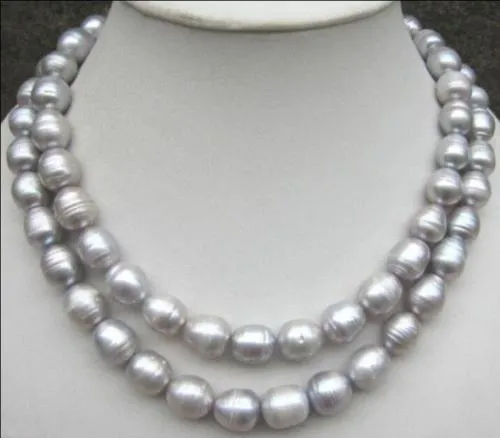 MAGNIFIQUE collier de perles grises argentées de tahiti naturelles de 11 à 13 mm, 35 pouces
