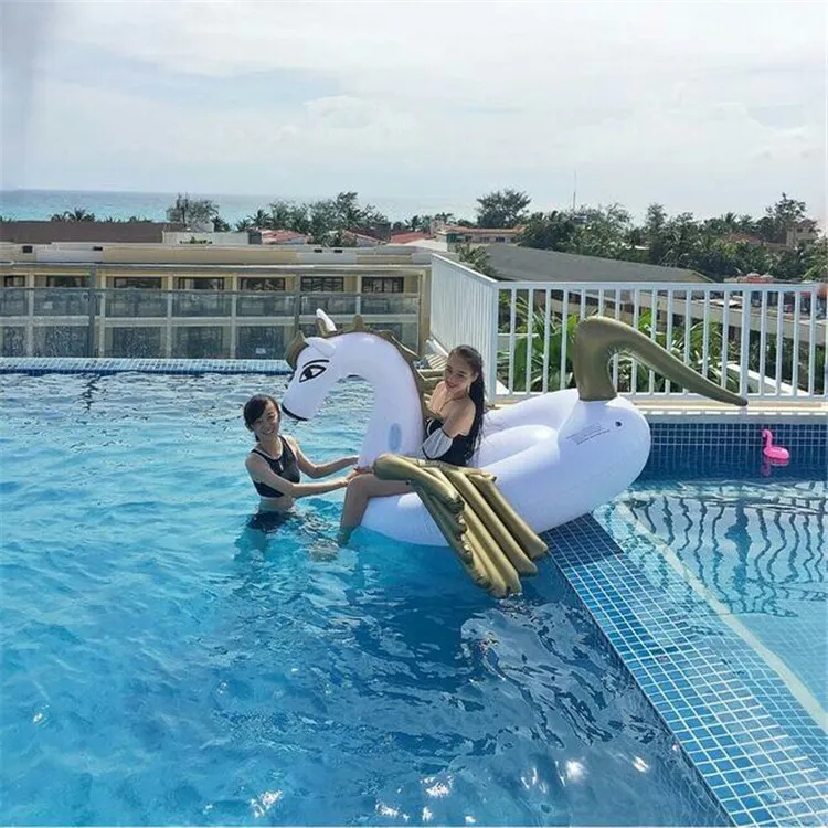 Sommar uppblåsbara float jätte unicorn pegasus vatten simning flottor raft luftmadrass simma ring ride-on pool beach leksak dhl / fedex frakt