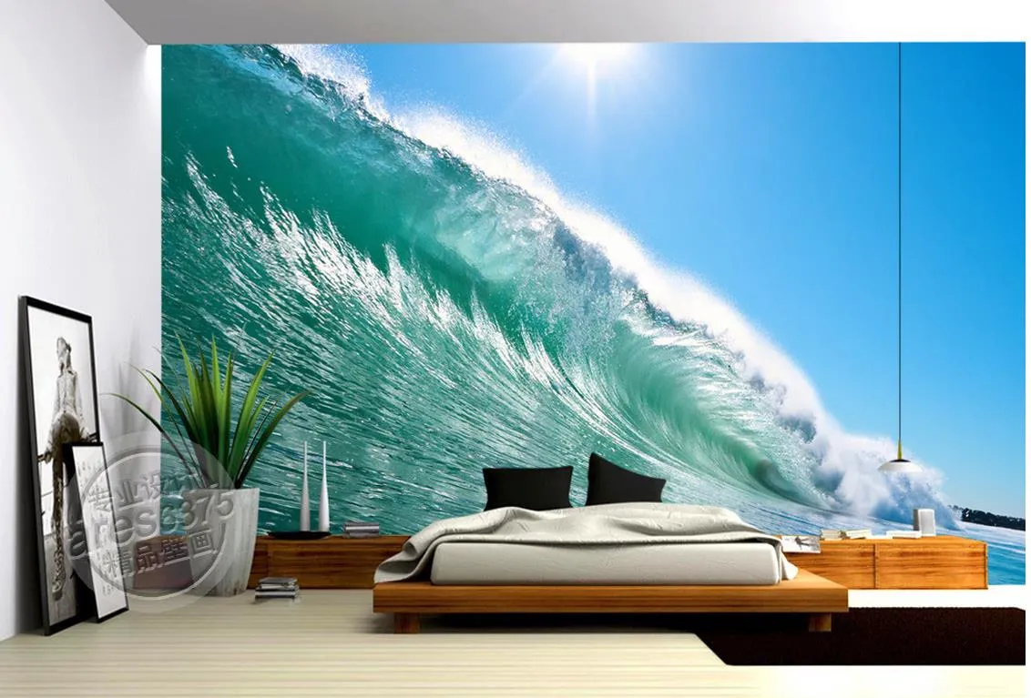 Foto Fertigen Sie Größe 3D Meer Welle TV Wandtapete für Wände 3 d für Wohnzimmer