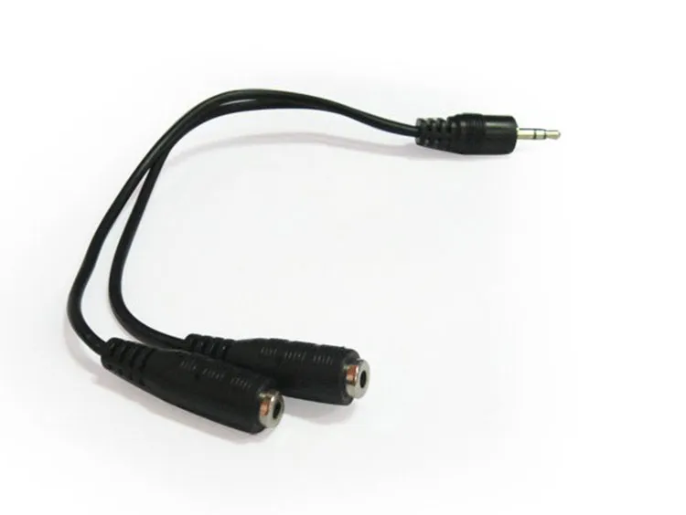 wholesale Black 1 Male To 2 Female 3.5mm AUX Audio Y Splitter Cable High Quality Earphone Headphone Adapter 300ps