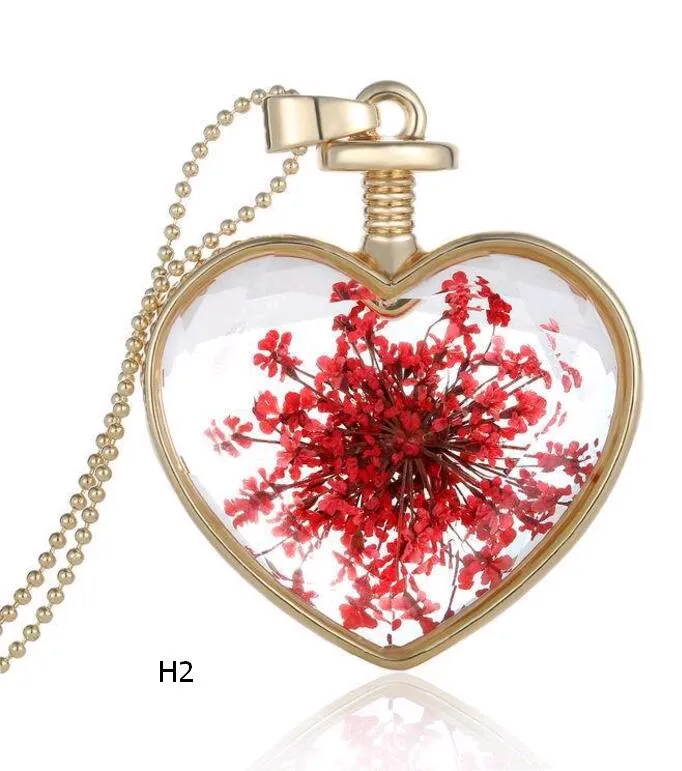 Liebe Herz Anhänger Halskette Kristall Getrocknete Blume Im Koreanischen Stil Pflanzen Blüte Halskette Schmuck für Valentinstag Geschenk