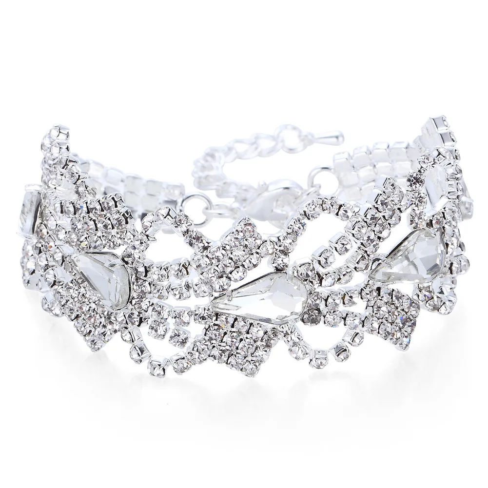 Cristaux de mariée poignet Corsage 2017 Bling Bling Bracelets de mariée avec strass bleu noir argent manchettes de mariée 2441358