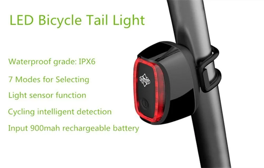 Ilumina￧￣o ￠ prova d'￡gua LED de bicicleta LED Bicycle Light 50 l￺mens USB recarreg￡vel 7 modos L￢mpada traseira inteligente de bicicleta com ciclismo de sensor Inteligente