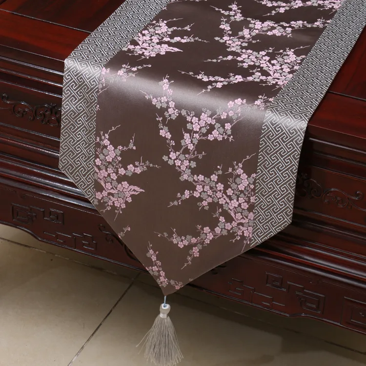 Cherry Blossoms Patchwork Jacquard Vintage Zijde Tafel Doek Runner Rechthoek Luxe Eettafel Mat Chinees Banket Tafelkleden 200x33 cm