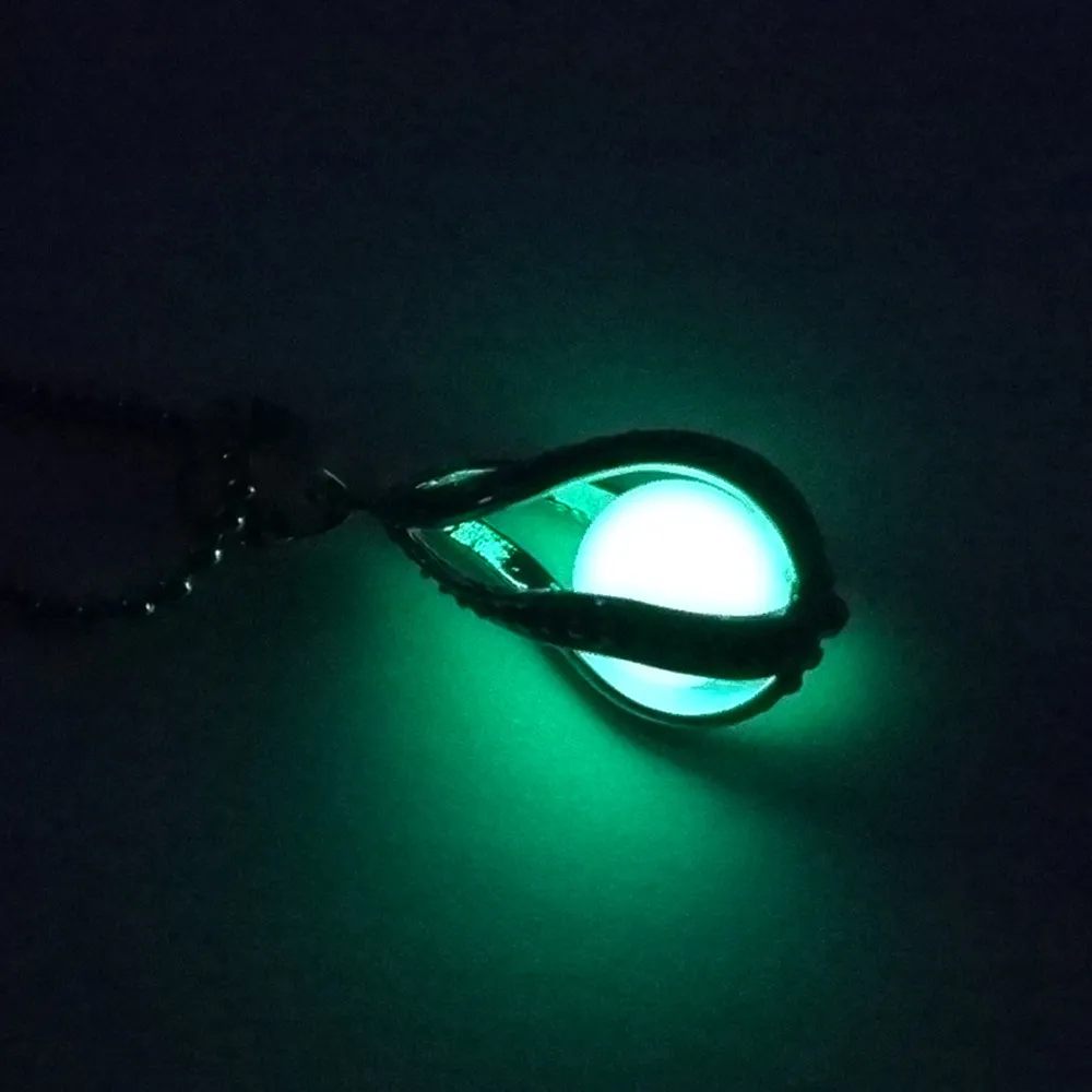 New Glow in The Dark pearl cage pendant necklaces Open Hollow Luminous water drop Charm Locket bead Chain For women s Fashion Jewelry