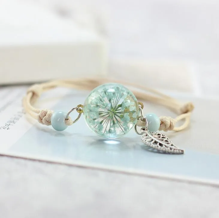 flores especímenes de plantas pulsera bola de cristal diente de león vestido novia novia regalo SSB107 orden de mezcla 20 piezas mucho Pulseras con dijes