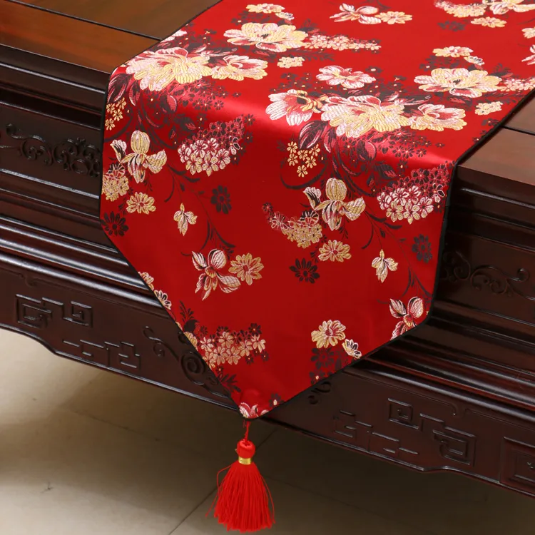 Extra Long 120inch Plum Bamboo Table Runner Fashion Luxury Decor Dining Room Table Cloth High End Silk Brocade Protective Pads 300x33 cm