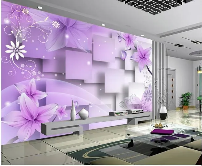 Home Decor Living Room Natural Art Purple warm flowers TV wall mural 3d wallpaper 3d wall papers for tv backdrop