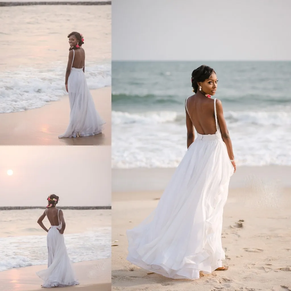 Robe De Mariee De Plage En Mousseline De Soie Blanche Avec Decollete Et Appliques Plongeurs Robe Nuptiale Sans Dos 2024 Du 137 89 DHgate