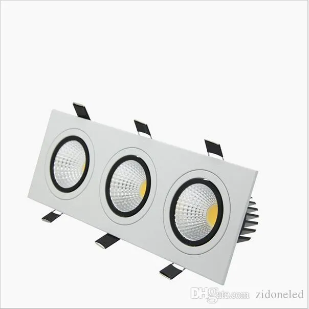 3 huvud LED-försänkta lampor fyrkantiga LED-lampor COB Dimmable 15W / 21W / 30W / 36W LED Spot Lätt taklampa AC85-265V Puck Light
