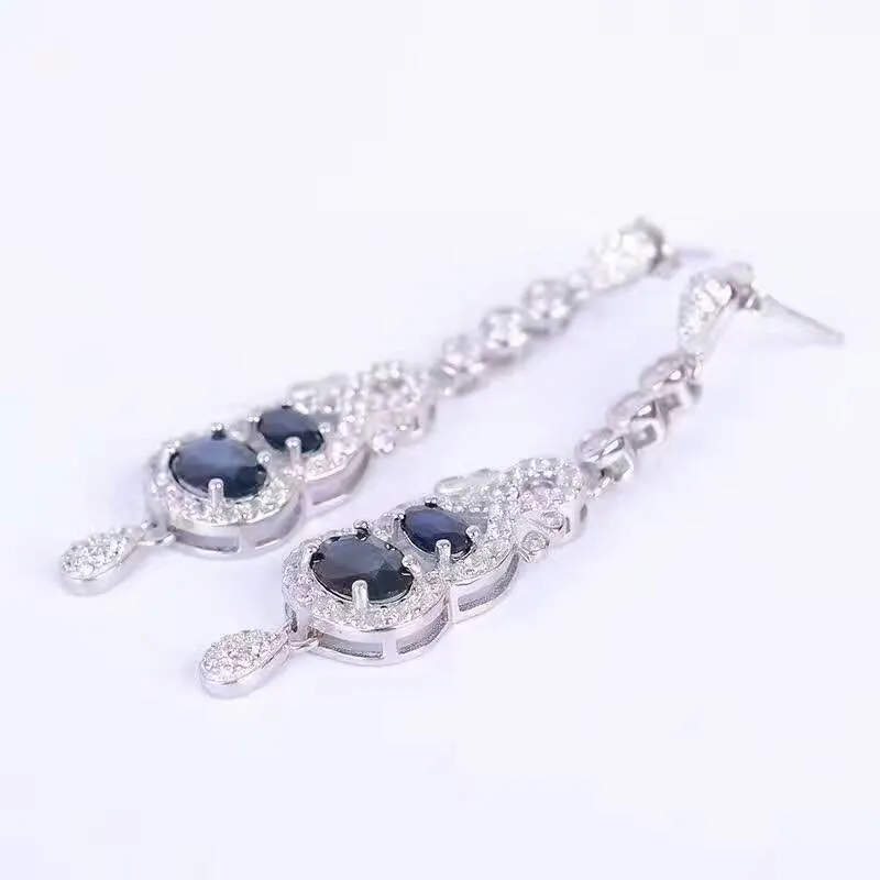 Luxe Sapphire Drop Earrings Natural Sapphire Gemstone Dangle Solid 925 Silver Edelsteen Oorbellen voor Woman Silver Sapphire Sieraden