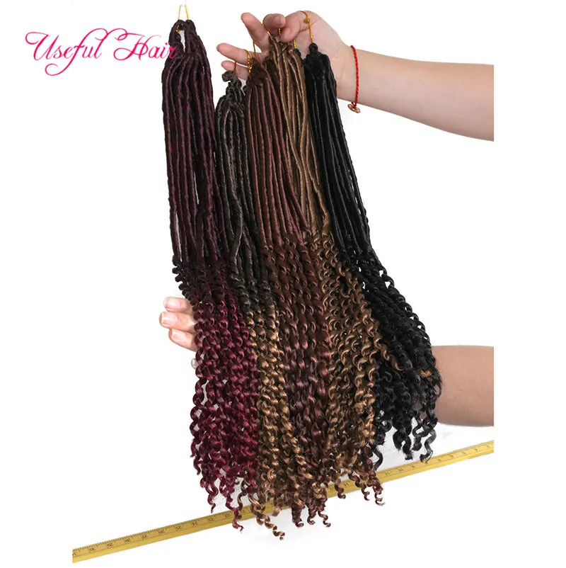 20inch gudinna locs hår halv raka halvvåg flätor syntetiskt hår förlängning 24strands / pcs faux locs crochet flätande hår