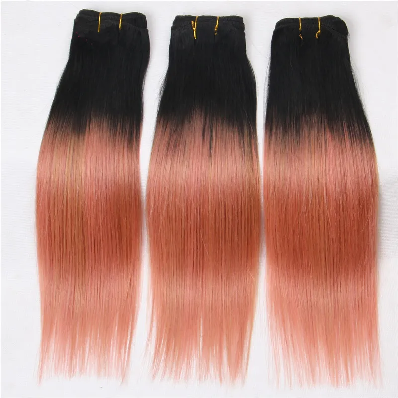 4Pcs Rose Gold Ombre Brazilian Virgin Hair Straight Closure 1B Rose Gold Human Hair