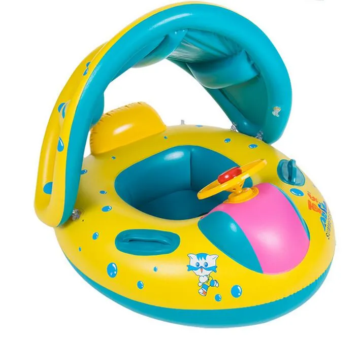 安全ベビー幼児スイミングフロート膨脹可能な調節可能なサンシェードシートボートリング水泳プールサンシェードベビー水泳シートフロートボート