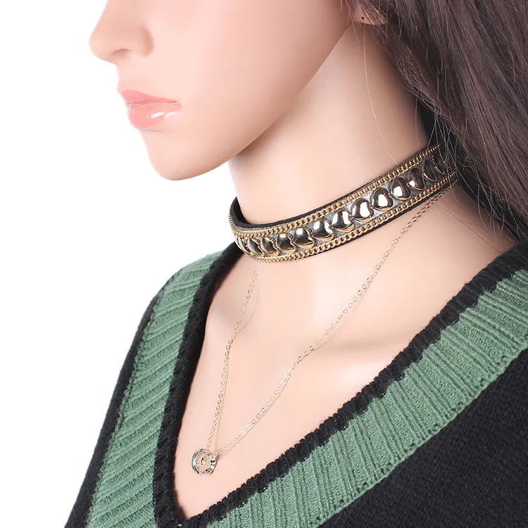 2017 Nya Choker European och American Gothic Heart-Shaped Halsband Kookers Koreansk Cashmere Wide Necklace Tassel Hänge