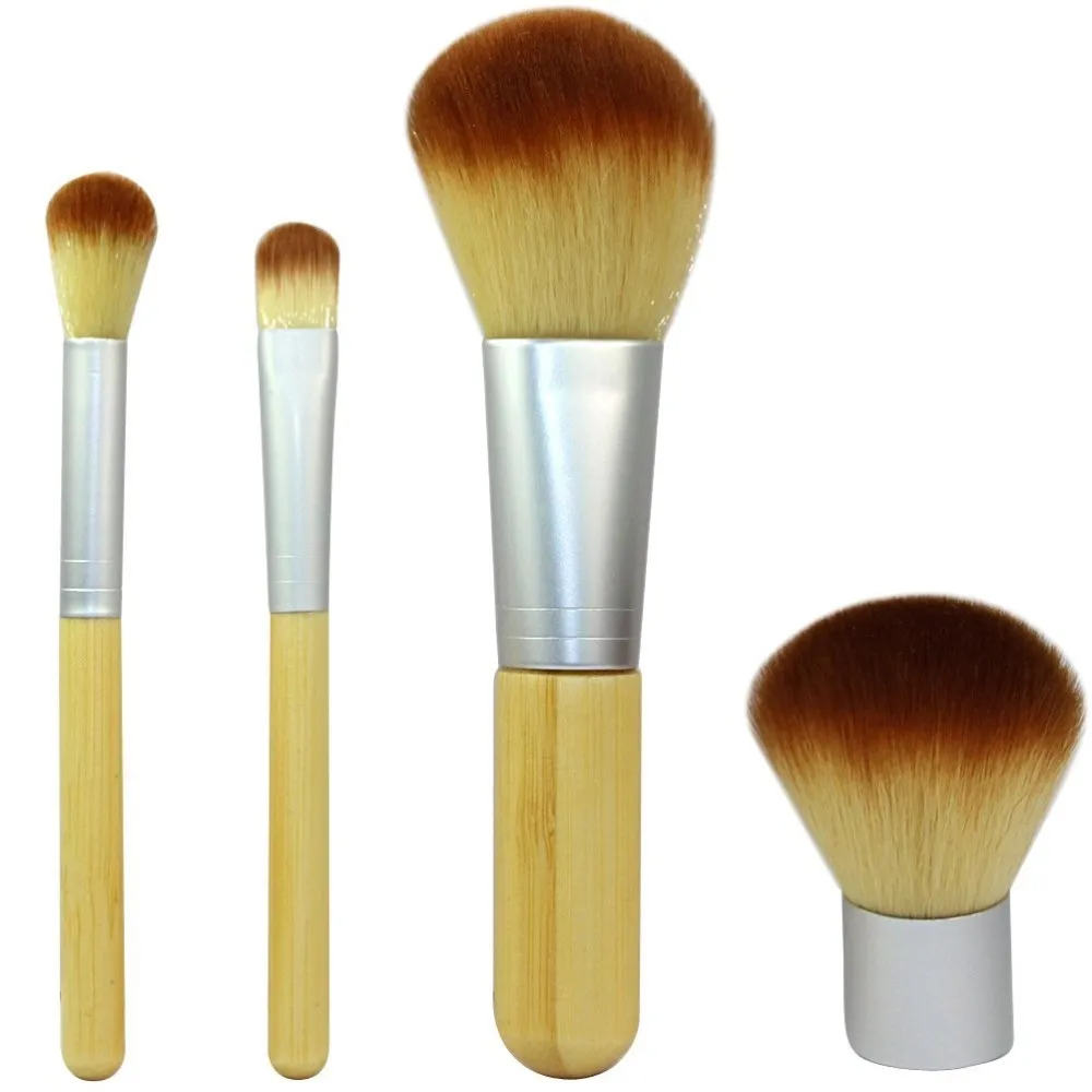 DHL GRATIS! Set di pennelli trucco da 4 pezzi Pennelli cosmetici Trucco con manico in bambù Trucco cosmetico fard fondotinta in polvere set di pennelli kabuki